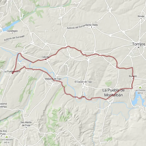 Miniatua del mapa de inspiración ciclista "Ruta de los Pueblos de Castilla" en Castilla-La Mancha, Spain. Generado por Tarmacs.app planificador de rutas ciclistas