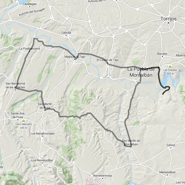 Miniatuurkaart van de fietsinspiratie "Uitdagende roadtrip naar Villarejo de Montalbán" in Castilla-La Mancha, Spain. Gemaakt door de Tarmacs.app fietsrouteplanner