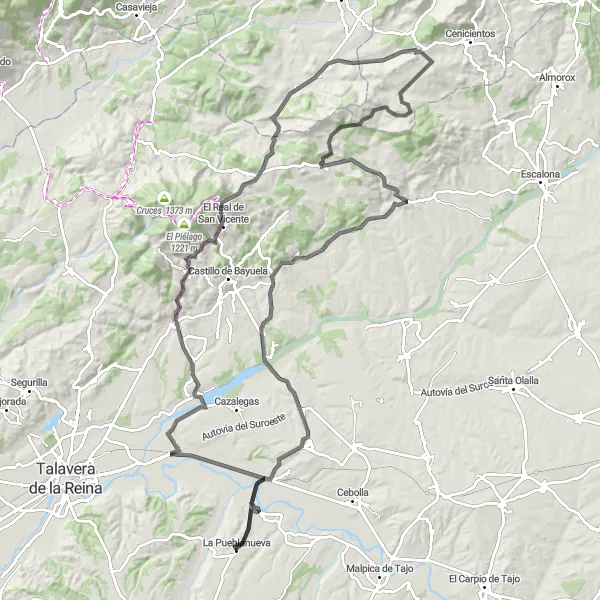 Miniatua del mapa de inspiración ciclista "Desafío de Montes de Toledo" en Castilla-La Mancha, Spain. Generado por Tarmacs.app planificador de rutas ciclistas