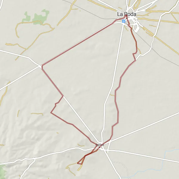 Miniatua del mapa de inspiración ciclista "Ruta de Grava La Roda - Barrax - Molino de Viento" en Castilla-La Mancha, Spain. Generado por Tarmacs.app planificador de rutas ciclistas