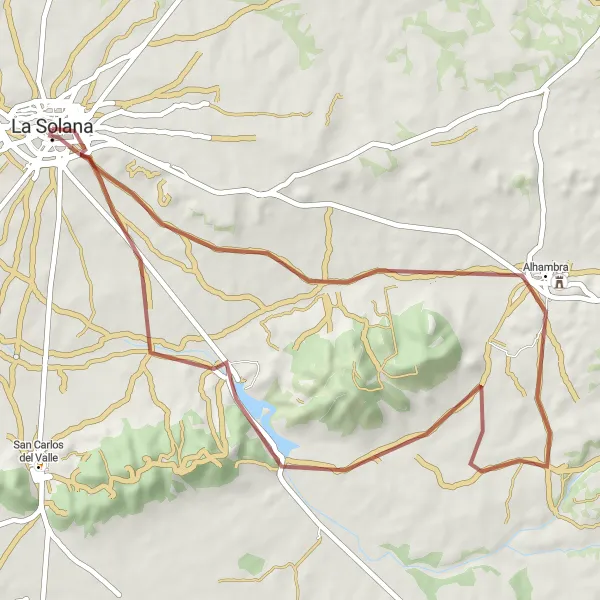 Map miniature of "La Solana - Alhambra Gravel Ride" cycling inspiration in Castilla-La Mancha, Spain. Generated by Tarmacs.app cycling route planner