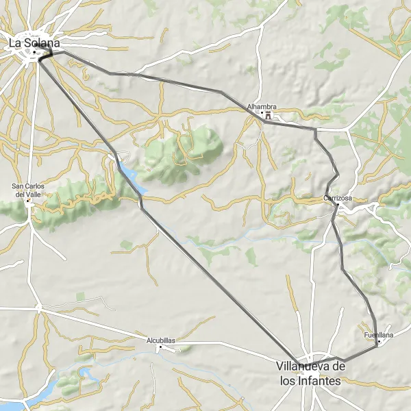 Miniatuurkaart van de fietsinspiratie "Rondrit van 78 km nabij La Solana (Castilla-La Mancha, Spanje)" in Castilla-La Mancha, Spain. Gemaakt door de Tarmacs.app fietsrouteplanner