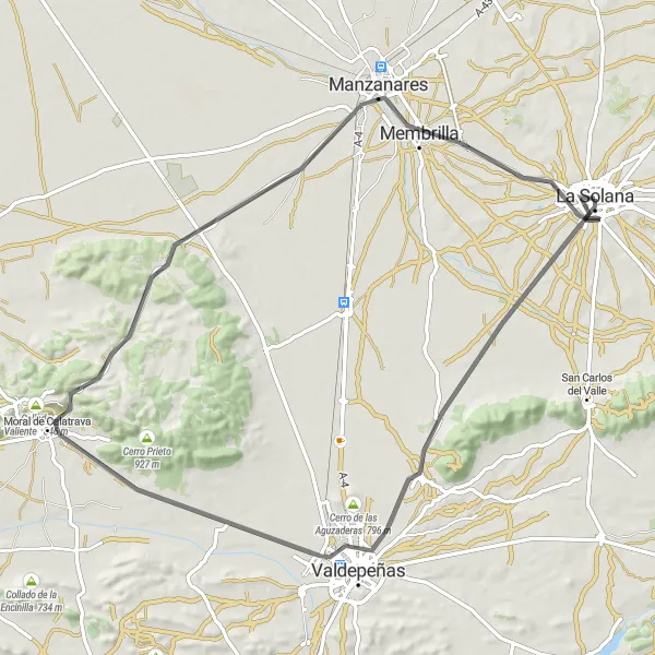 Map miniature of "From Religion to Nature" cycling inspiration in Castilla-La Mancha, Spain. Generated by Tarmacs.app cycling route planner