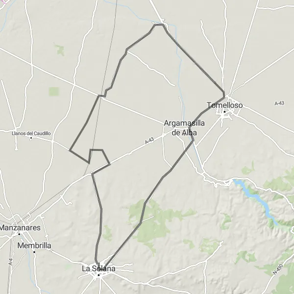 Map miniature of "The Countryside Escape" cycling inspiration in Castilla-La Mancha, Spain. Generated by Tarmacs.app cycling route planner