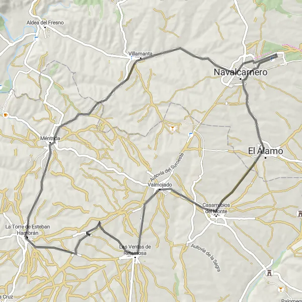 Map miniature of "Esteban Hambrán to Las Ventas de Retamosa Road Route" cycling inspiration in Castilla-La Mancha, Spain. Generated by Tarmacs.app cycling route planner