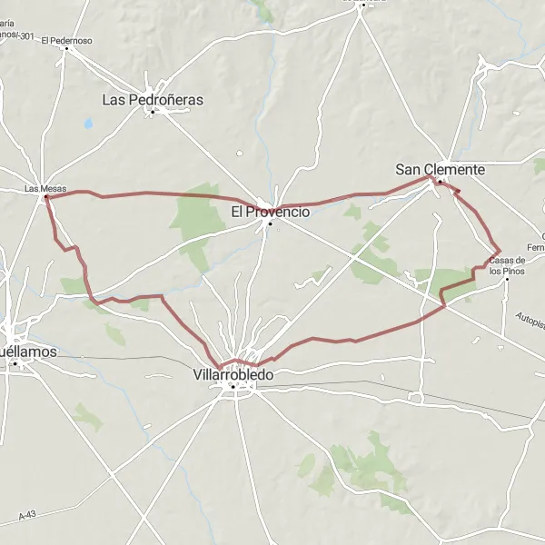 Miniatuurkaart van de fietsinspiratie "Avontuurlijke gravelroute naar San Clemente" in Castilla-La Mancha, Spain. Gemaakt door de Tarmacs.app fietsrouteplanner