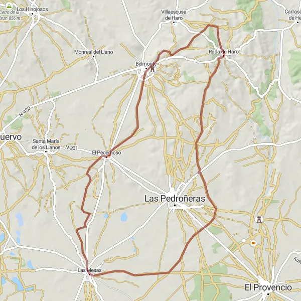 Map miniature of "Route 361789" cycling inspiration in Castilla-La Mancha, Spain. Generated by Tarmacs.app cycling route planner