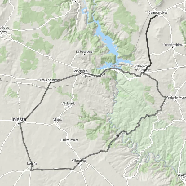 Map miniature of "Cuenca Hills Challenge" cycling inspiration in Castilla-La Mancha, Spain. Generated by Tarmacs.app cycling route planner