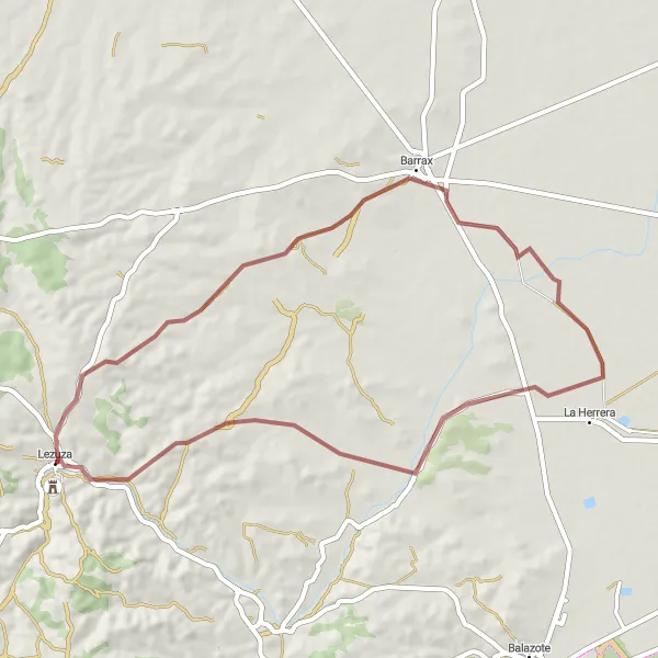 Miniatua del mapa de inspiración ciclista "Aventura en Barrio Ibérico y Barrax" en Castilla-La Mancha, Spain. Generado por Tarmacs.app planificador de rutas ciclistas