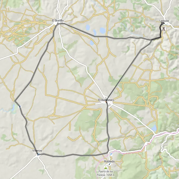 Map miniature of "Road Cycling Route from Lezuza" cycling inspiration in Castilla-La Mancha, Spain. Generated by Tarmacs.app cycling route planner