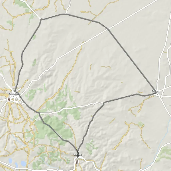Miniatua del mapa de inspiración ciclista "Ruta de Carretera de Munera" en Castilla-La Mancha, Spain. Generado por Tarmacs.app planificador de rutas ciclistas