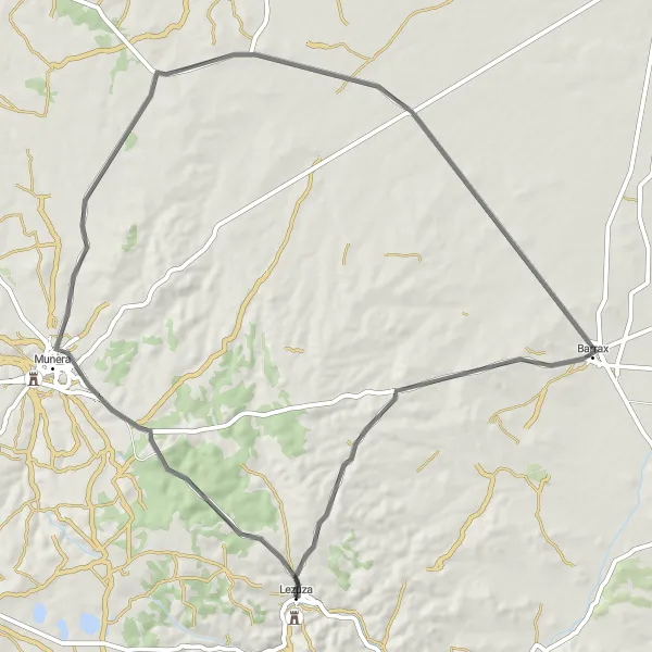 Map miniature of "Road Cycling Route around Lezuza" cycling inspiration in Castilla-La Mancha, Spain. Generated by Tarmacs.app cycling route planner