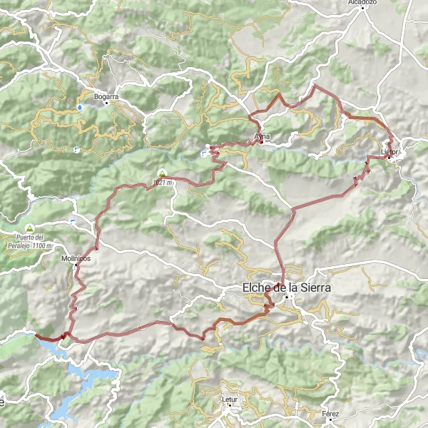 Miniatura mapy "Trasa gravelowa do Molinicos i Royo Odrea" - trasy rowerowej w Castilla-La Mancha, Spain. Wygenerowane przez planer tras rowerowych Tarmacs.app
