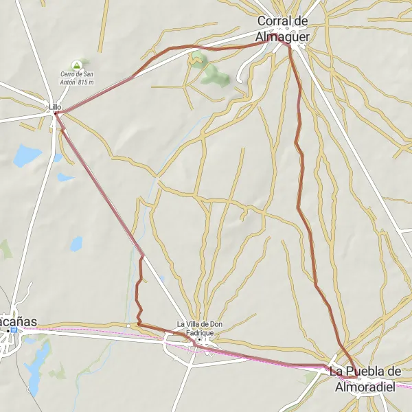 Miniatura mapy "Perłowa pogranicza: wycieczka szutrowym rowerem od Lillo" - trasy rowerowej w Castilla-La Mancha, Spain. Wygenerowane przez planer tras rowerowych Tarmacs.app