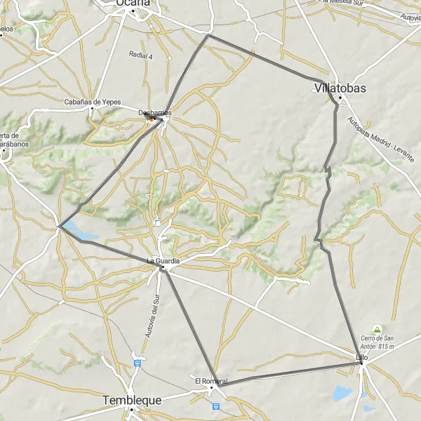 Map miniature of "The Guardian's Challenge" cycling inspiration in Castilla-La Mancha, Spain. Generated by Tarmacs.app cycling route planner