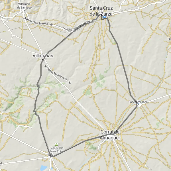 Map miniature of "Cultural Exploration" cycling inspiration in Castilla-La Mancha, Spain. Generated by Tarmacs.app cycling route planner