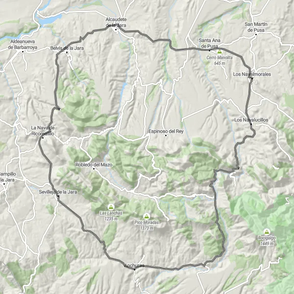 Map miniature of "Legendary Road Cycling Route in Castilla-La Mancha" cycling inspiration in Castilla-La Mancha, Spain. Generated by Tarmacs.app cycling route planner