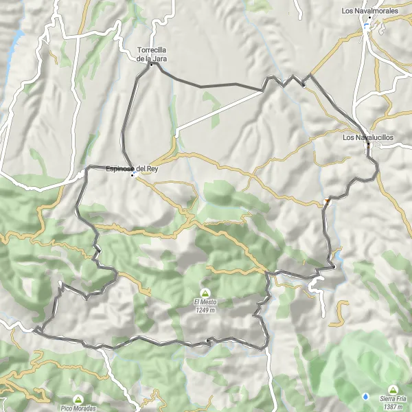 Map miniature of "Los Navalucillos Circular Road Cycling Route" cycling inspiration in Castilla-La Mancha, Spain. Generated by Tarmacs.app cycling route planner