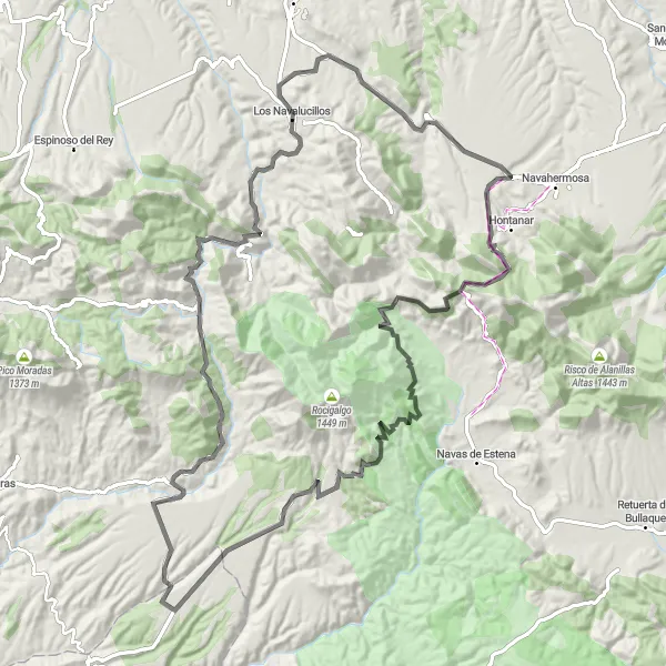 Map miniature of "Ruta de Los Navalucillos y Nevada" cycling inspiration in Castilla-La Mancha, Spain. Generated by Tarmacs.app cycling route planner