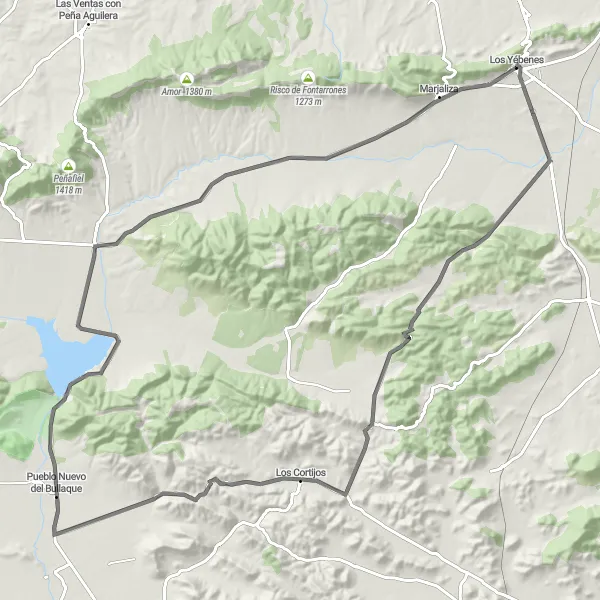 Map miniature of "Scenic Countryside and Challenging Climbs" cycling inspiration in Castilla-La Mancha, Spain. Generated by Tarmacs.app cycling route planner