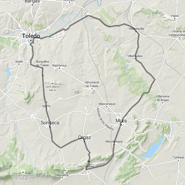 Miniatuurkaart van de fietsinspiratie "Wegroute naar Arisgotas en Algodor vanuit Los Yébenes" in Castilla-La Mancha, Spain. Gemaakt door de Tarmacs.app fietsrouteplanner