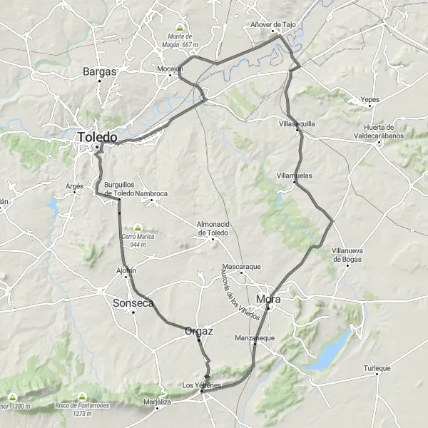 Map miniature of "Historical Villages and Majestic Landscapes" cycling inspiration in Castilla-La Mancha, Spain. Generated by Tarmacs.app cycling route planner