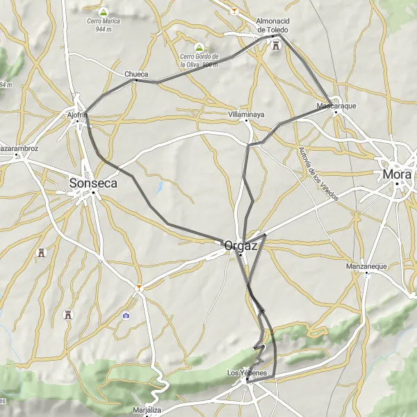 Map miniature of "Historical Landmarks and Scenic Views" cycling inspiration in Castilla-La Mancha, Spain. Generated by Tarmacs.app cycling route planner