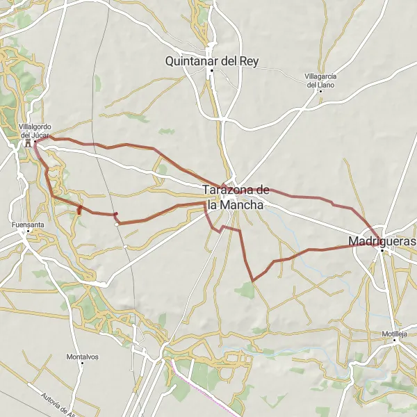 Map miniature of "Villalgordo del Júcar Gravel Tour" cycling inspiration in Castilla-La Mancha, Spain. Generated by Tarmacs.app cycling route planner