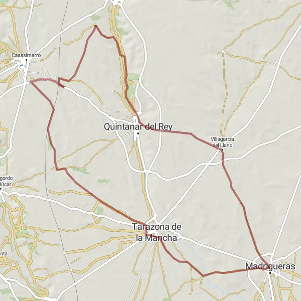 Map miniature of "Quintanar del Rey Gravel Challenge" cycling inspiration in Castilla-La Mancha, Spain. Generated by Tarmacs.app cycling route planner