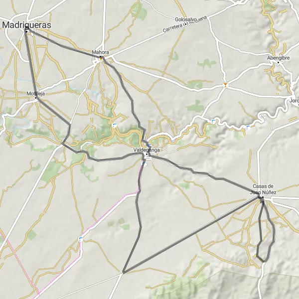 Miniatua del mapa de inspiración ciclista "Descubriendo Casas de Juan Núñez" en Castilla-La Mancha, Spain. Generado por Tarmacs.app planificador de rutas ciclistas