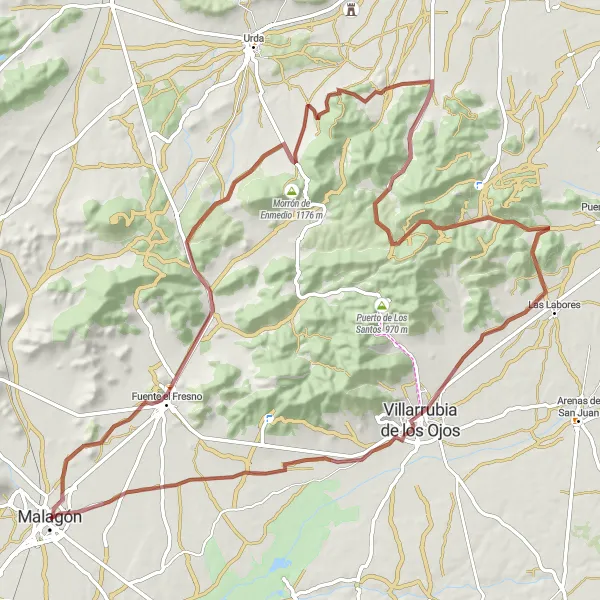 Map miniature of "The Gravel Adventure" cycling inspiration in Castilla-La Mancha, Spain. Generated by Tarmacs.app cycling route planner