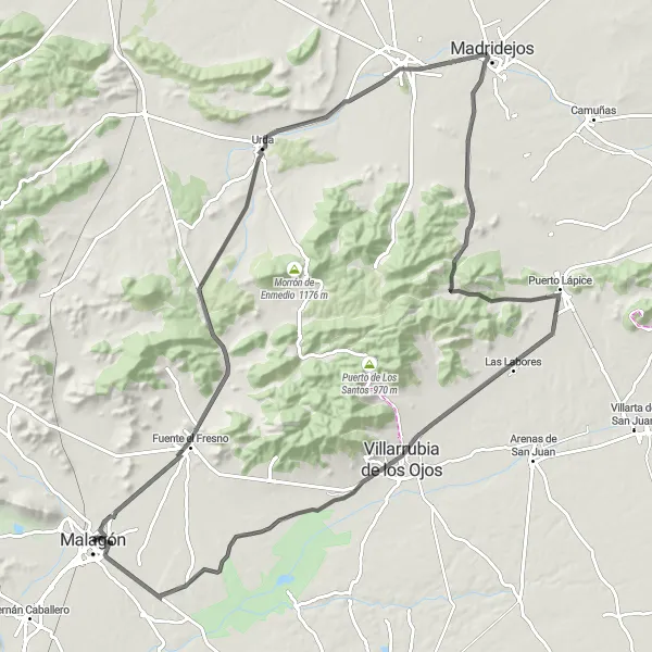 Map miniature of "Calatrava Castle Loop" cycling inspiration in Castilla-La Mancha, Spain. Generated by Tarmacs.app cycling route planner