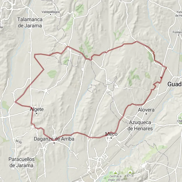 Map miniature of "Quer Gravel Adventure" cycling inspiration in Castilla-La Mancha, Spain. Generated by Tarmacs.app cycling route planner