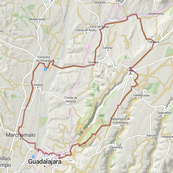 Miniatura mapy "Trasa Yunquera de Henares - Marchamalo" - trasy rowerowej w Castilla-La Mancha, Spain. Wygenerowane przez planer tras rowerowych Tarmacs.app