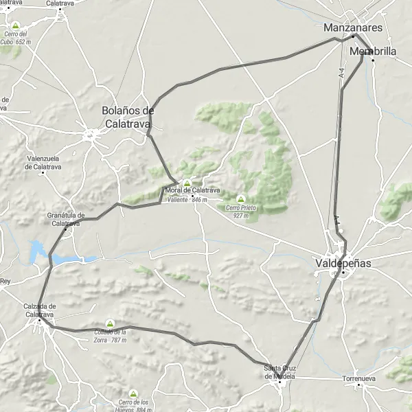 Miniatua del mapa de inspiración ciclista "El Camino a Calatrava" en Castilla-La Mancha, Spain. Generado por Tarmacs.app planificador de rutas ciclistas