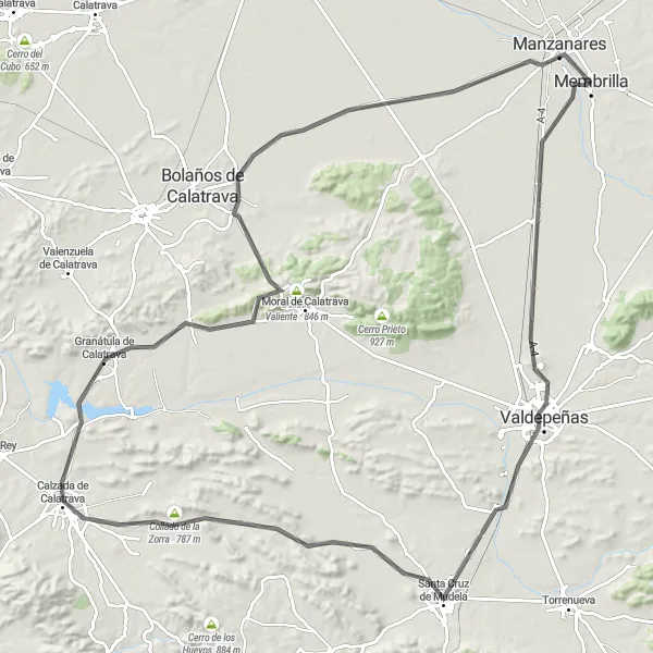 Map miniature of "From Consolación to Manzanares" cycling inspiration in Castilla-La Mancha, Spain. Generated by Tarmacs.app cycling route planner