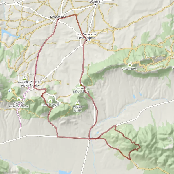 Map miniature of "Challenge the Mountains" cycling inspiration in Castilla-La Mancha, Spain. Generated by Tarmacs.app cycling route planner