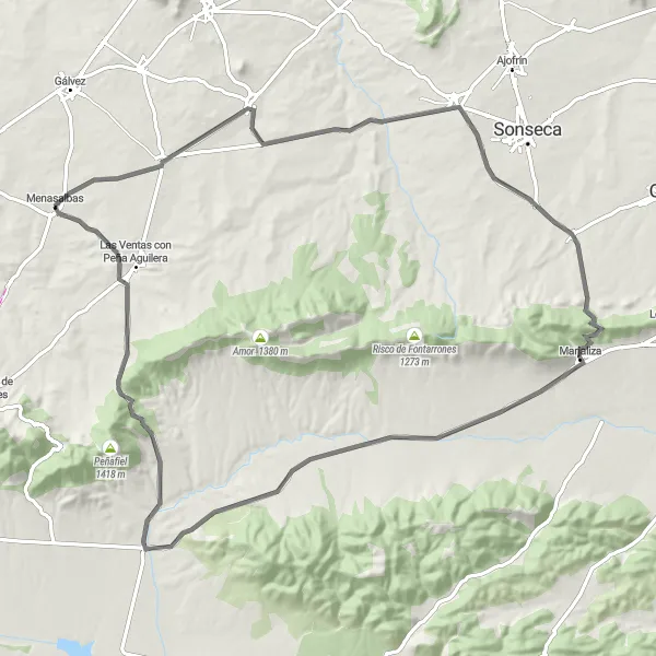 Miniatura mapy "Włóczęga po pięknej Castilla-La Mancha" - trasy rowerowej w Castilla-La Mancha, Spain. Wygenerowane przez planer tras rowerowych Tarmacs.app