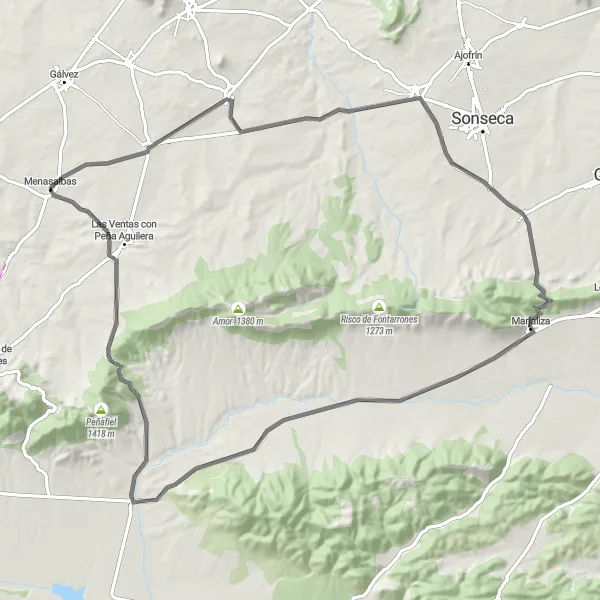Miniatuurkaart van de fietsinspiratie "Epische fietstocht rond Menasalbas" in Castilla-La Mancha, Spain. Gemaakt door de Tarmacs.app fietsrouteplanner