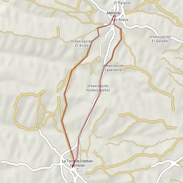 Miniatua del mapa de inspiración ciclista "Ruta Corta de Aventura desde Méntrida" en Castilla-La Mancha, Spain. Generado por Tarmacs.app planificador de rutas ciclistas