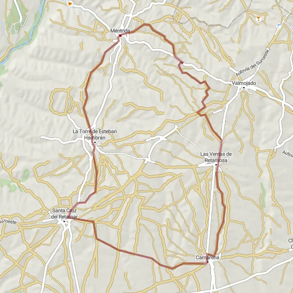 Miniatuurkaart van de fietsinspiratie "Avontuurlijke gravelroute van Méntrida naar La Torre de Esteban Hambrán" in Castilla-La Mancha, Spain. Gemaakt door de Tarmacs.app fietsrouteplanner