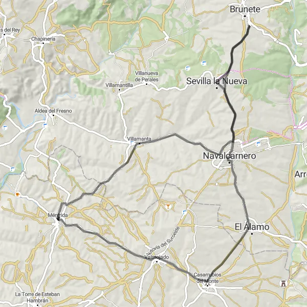 Map miniature of "Méntrida Loop" cycling inspiration in Castilla-La Mancha, Spain. Generated by Tarmacs.app cycling route planner