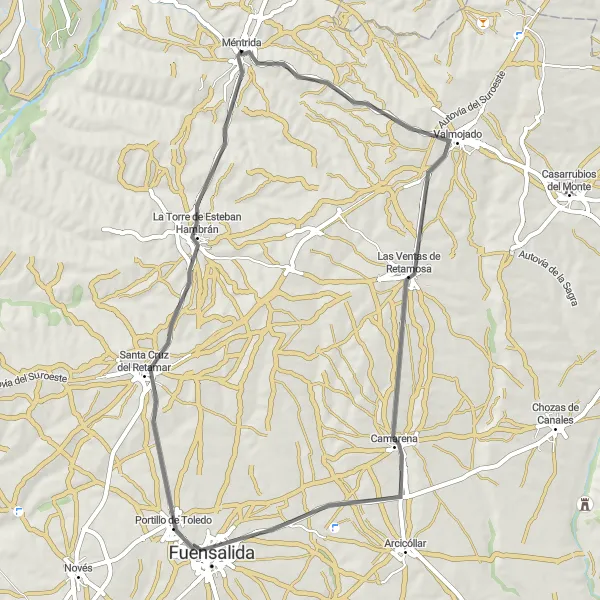 Miniatuurkaart van de fietsinspiratie "Toertocht door het landschap rondom Méntrida" in Castilla-La Mancha, Spain. Gemaakt door de Tarmacs.app fietsrouteplanner