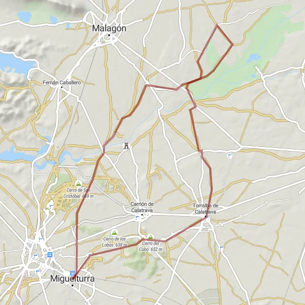 Miniatuurkaart van de fietsinspiratie "Ontdek de natuurlijke schoonheid van Torralba de Calatrava en Cerro del Aljibe" in Castilla-La Mancha, Spain. Gemaakt door de Tarmacs.app fietsrouteplanner