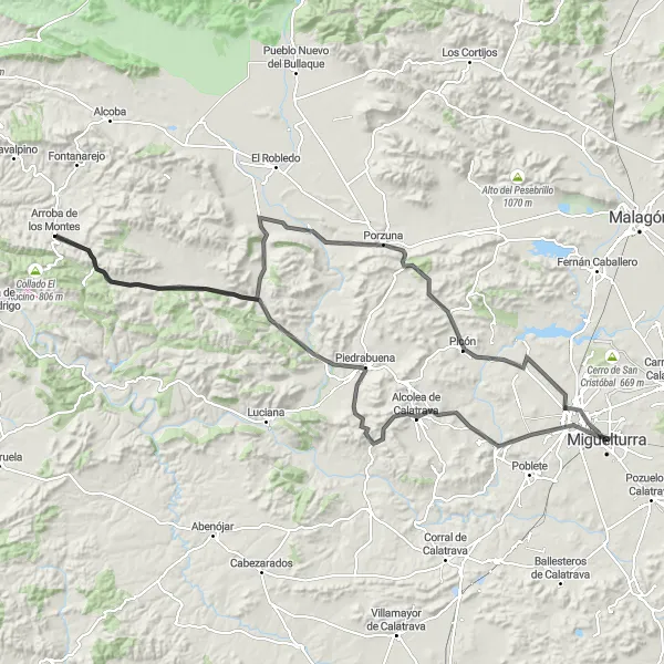 Miniatua del mapa de inspiración ciclista "Ruta de Ciudad Real" en Castilla-La Mancha, Spain. Generado por Tarmacs.app planificador de rutas ciclistas