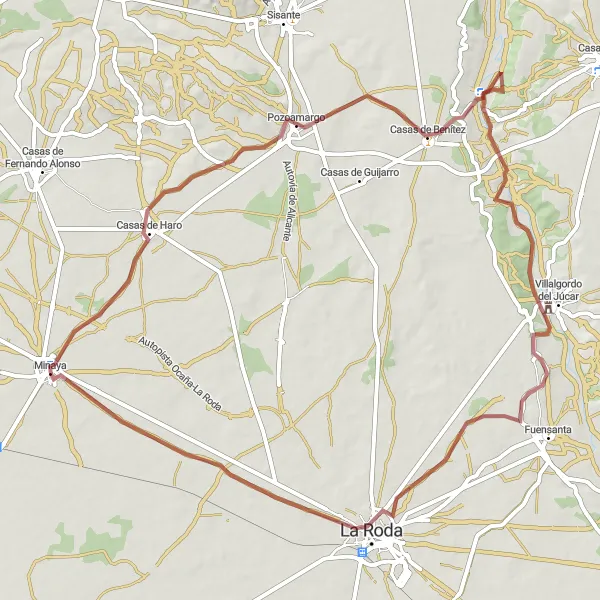 Miniatura mapy "Przygoda pomiędzy Minaya a La Roda" - trasy rowerowej w Castilla-La Mancha, Spain. Wygenerowane przez planer tras rowerowych Tarmacs.app