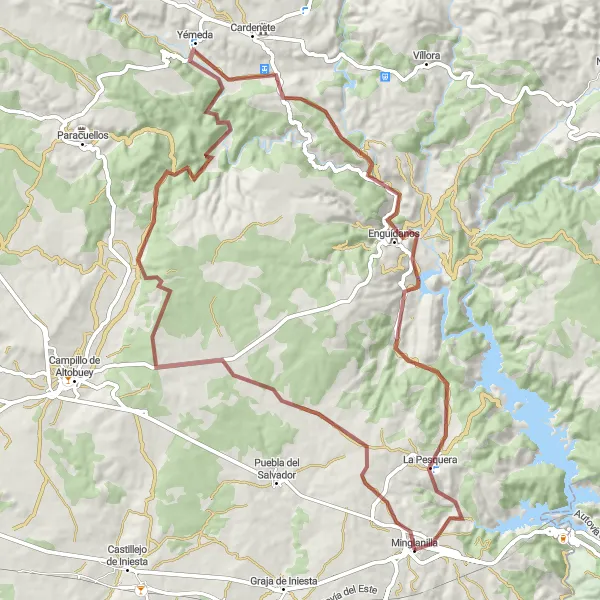 Map miniature of "Yémeda to La Pesquera" cycling inspiration in Castilla-La Mancha, Spain. Generated by Tarmacs.app cycling route planner