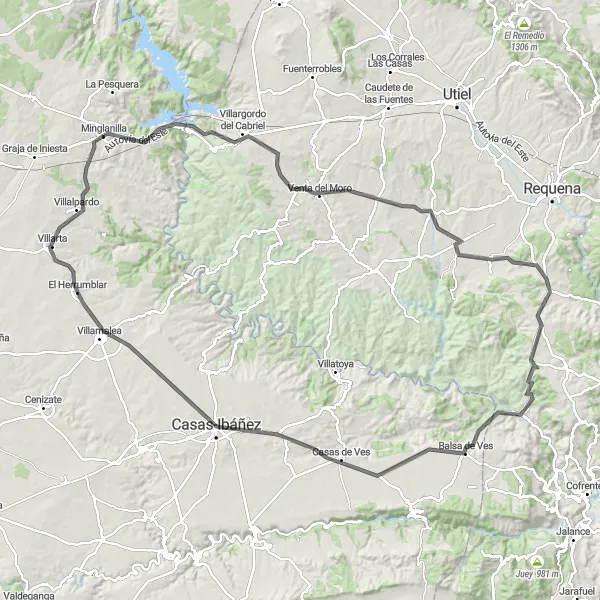 Map miniature of "Minglanilla to Castillo de Minglanilla" cycling inspiration in Castilla-La Mancha, Spain. Generated by Tarmacs.app cycling route planner