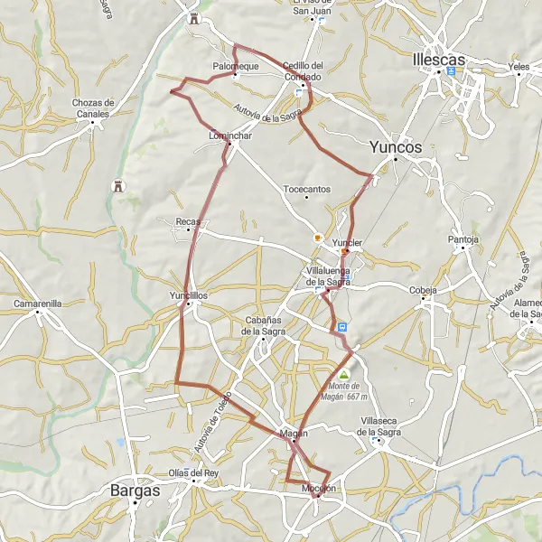 Map miniature of "La Sagra Gravel Adventure" cycling inspiration in Castilla-La Mancha, Spain. Generated by Tarmacs.app cycling route planner