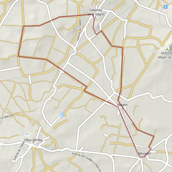Miniatura mapy "Trasa Gravelowa Mocejón-Magan" - trasy rowerowej w Castilla-La Mancha, Spain. Wygenerowane przez planer tras rowerowych Tarmacs.app